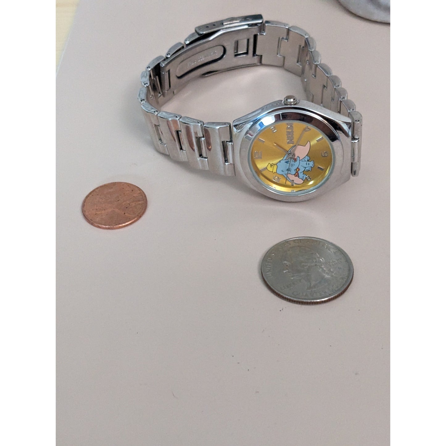 Vintage Andre Mouche Silver Tone Bangle Watch with Blue Floral Enamel Working