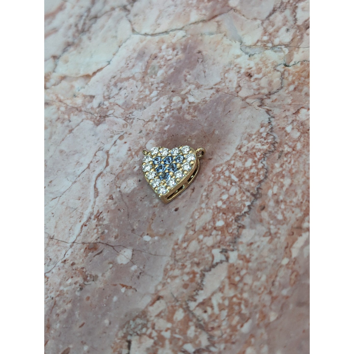 Custom 18k Yellow Gold Mini Heart Benitoites and Diamonds Cluster Charm Pendant