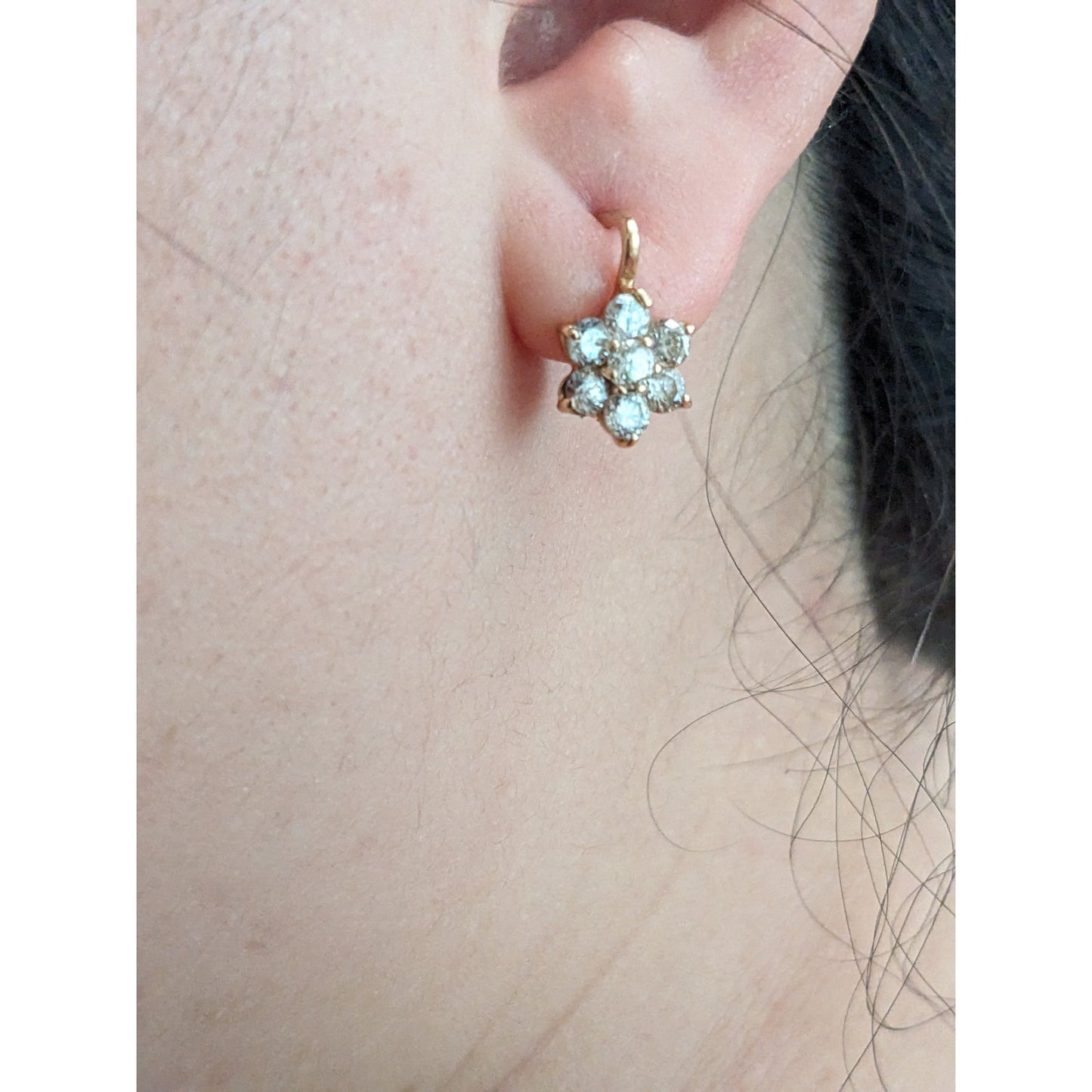 Vintage 14k Gold Dangle Accent Stones Flower Cluster Earrings