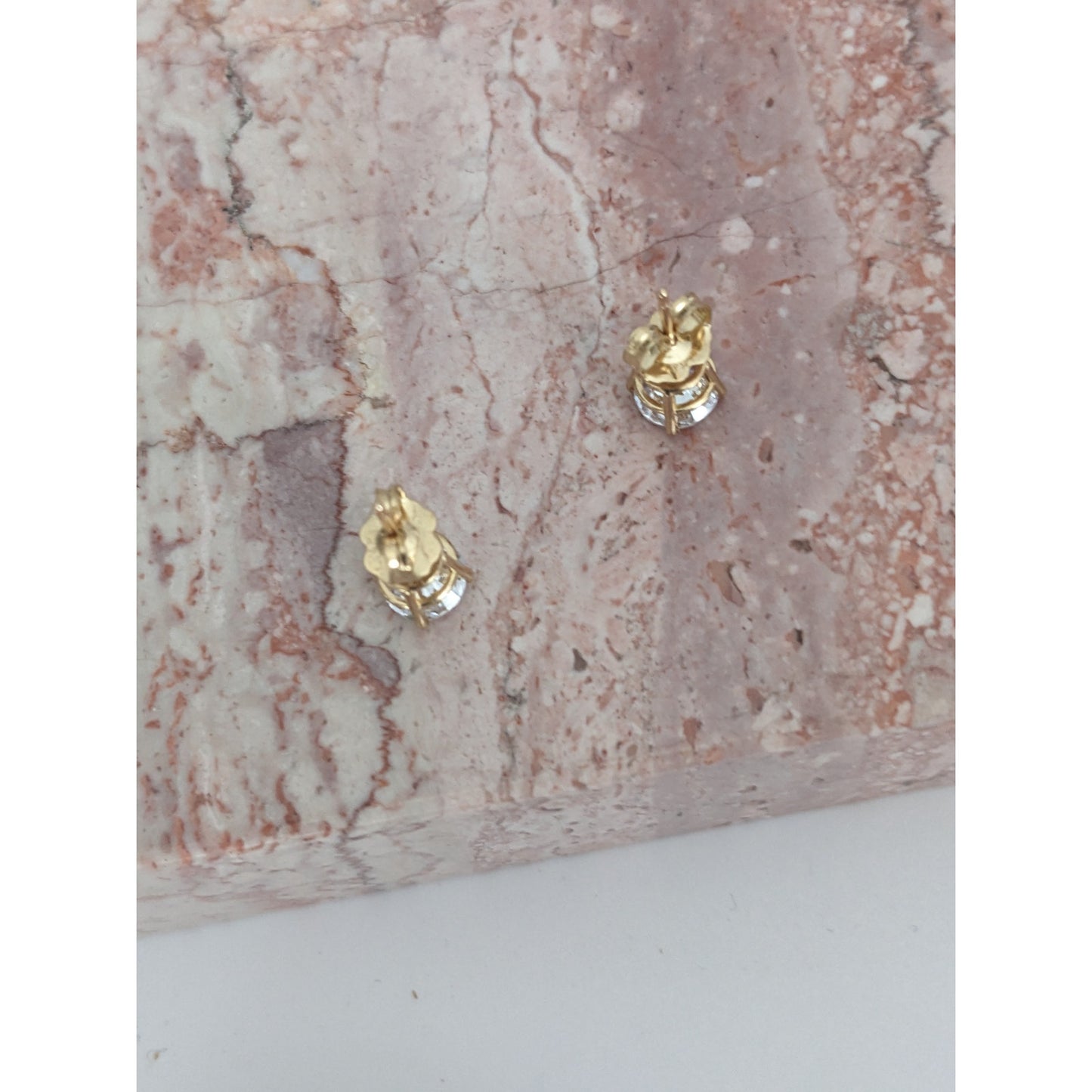 Estate 14k Yellow Gold White CZ Stones Stud Earrings
