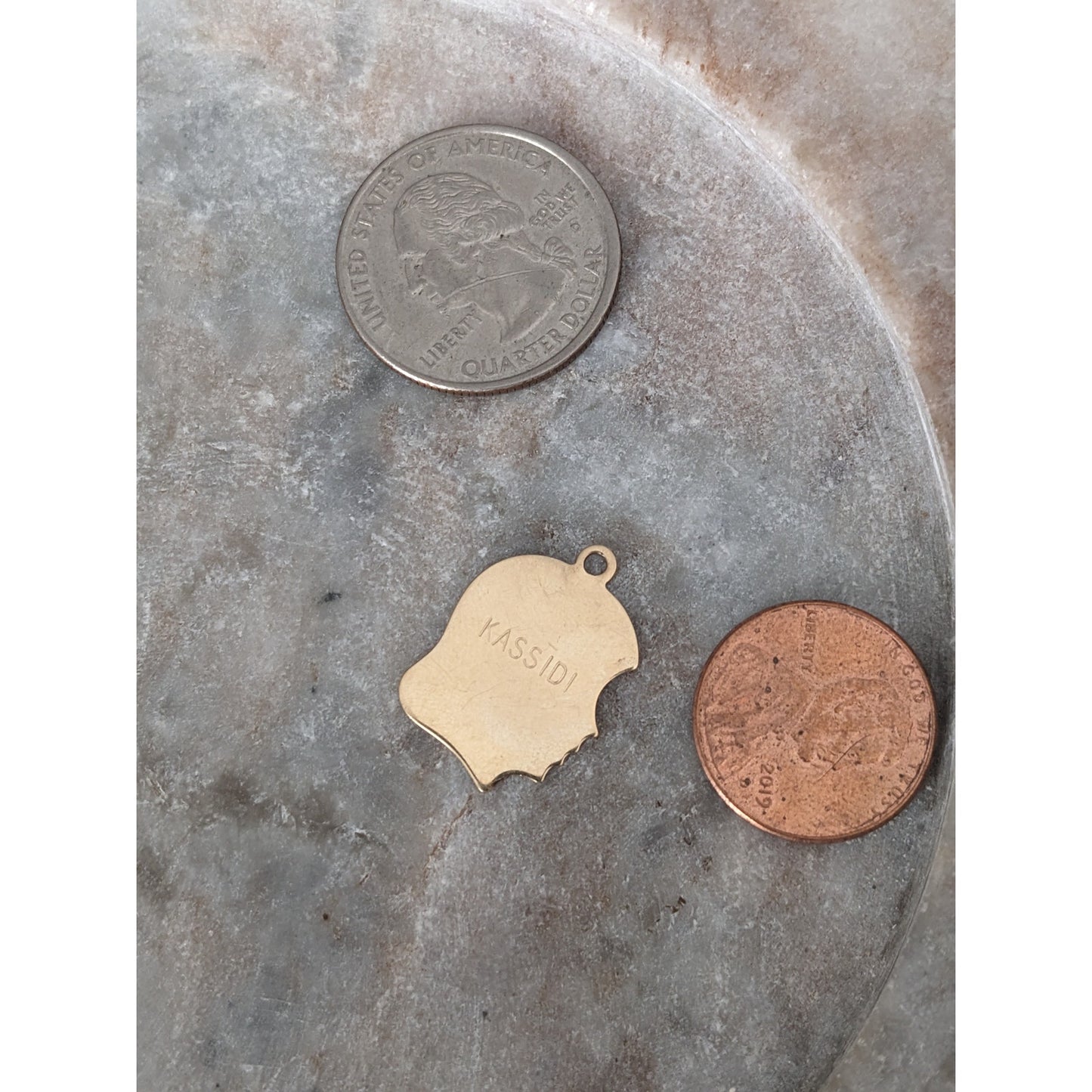 Vintage 14k Yellow Gold Flat Girl Silhouette Engraved "KASSIDY" & "4-4-92" Charm