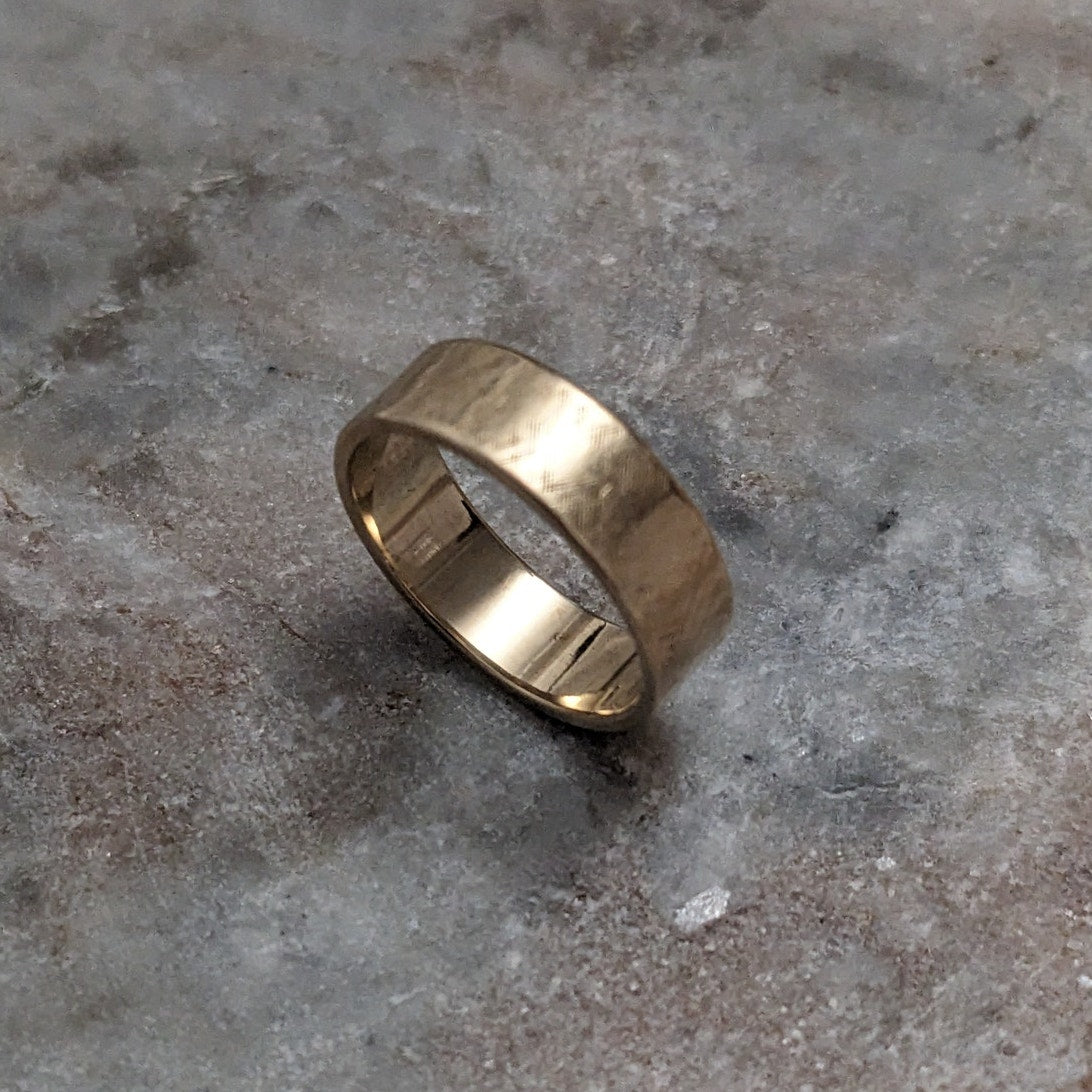 Estate 14k Yellow Gold 5.8mm Wide Grid Hatchet Textured Cigar Band Size 6