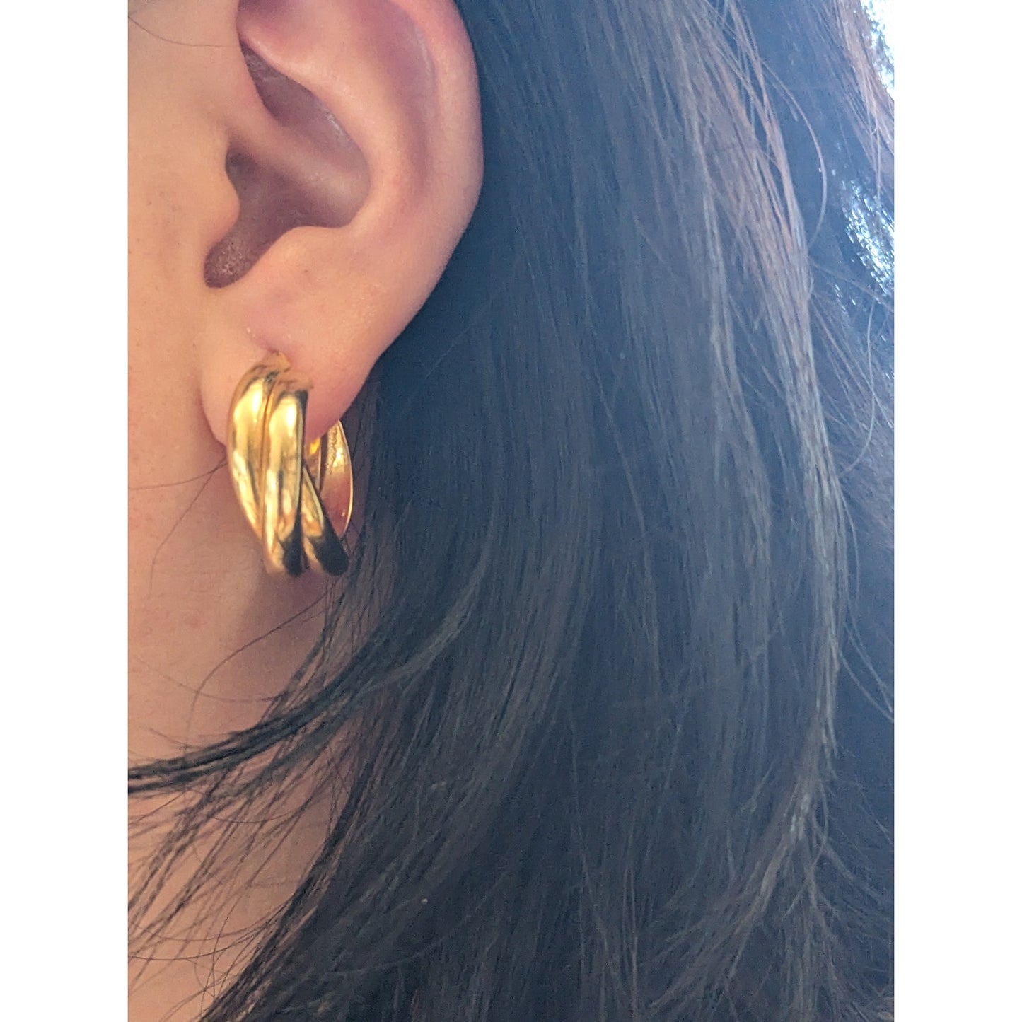 Estate 14k Yellow Gold Hollow Chunky Polished Triple Twist Gold Hoops